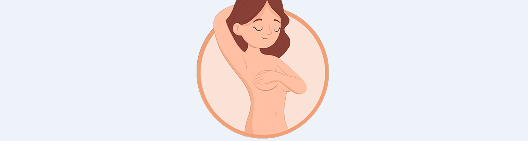 Eine stilisierte Illustration einer Frau, die entspannt steht und mit einer Hand ihren Körper berührt, vor einem neutralen Hintergrund.