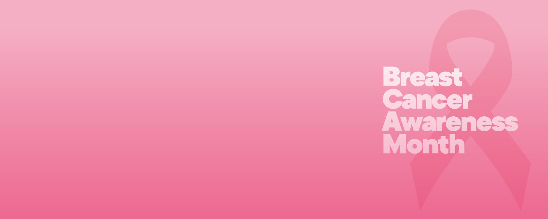 Ein rosa Hintergrund mit einem großen, stilisierten Pink Ribbon und dem Text "Breast Cancer Awareness Month" auf der linken Seite.
